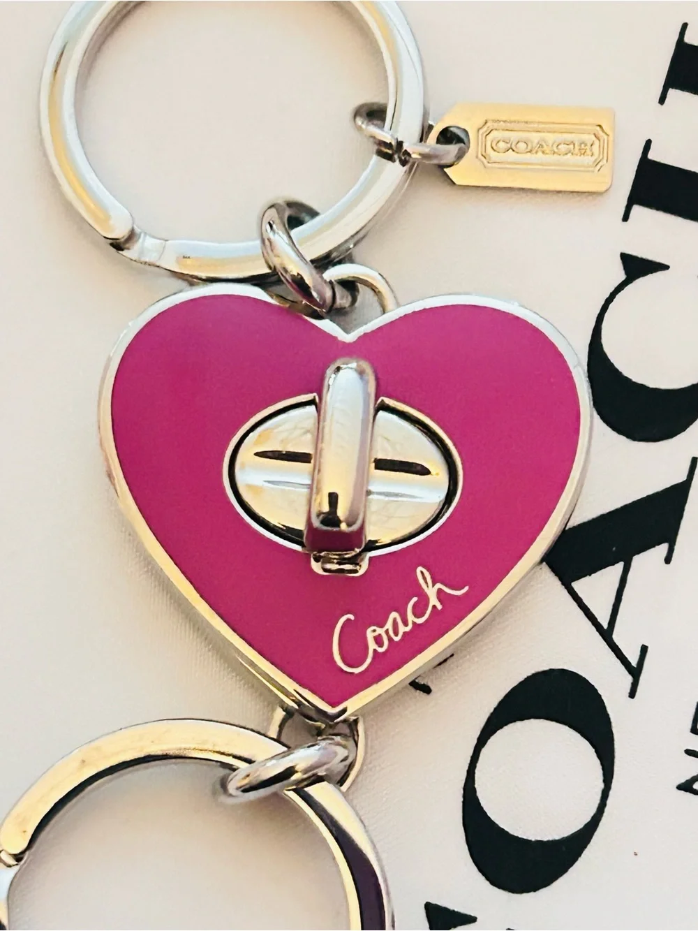 Coach Pink Heart Valet Keychain/ Bag Charm